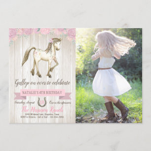 Invitation Filles Cowgirl Cheval Poney Photo Anniversaire Fêt