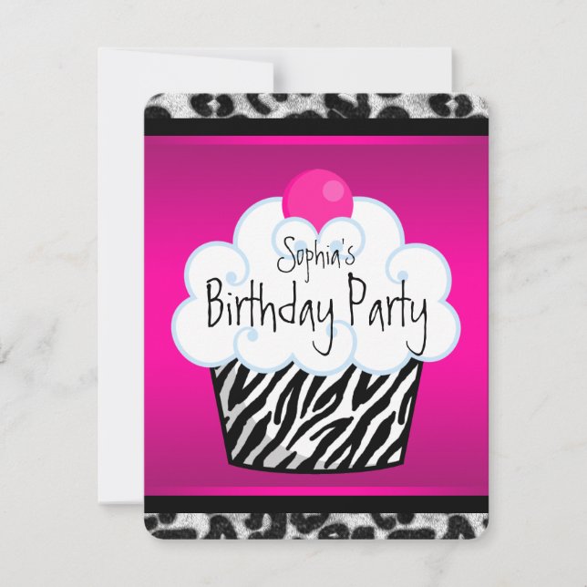 Invitation Filles Cupcake fête d'anniversaire (Devant)