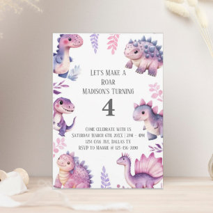 Invitation Filles Cute Dinosaur Thématique Anniversaire