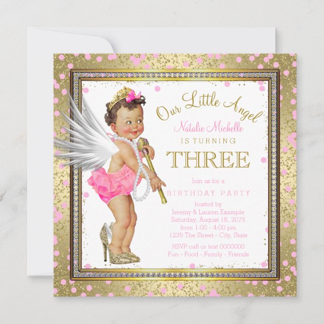 Invitation Filles d'ange mignonnes 3ème fête d'anniversaire (Devant)