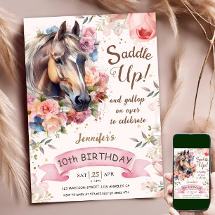 Invitation Filles d'anniversaire de cheval à chevaucher Fleur