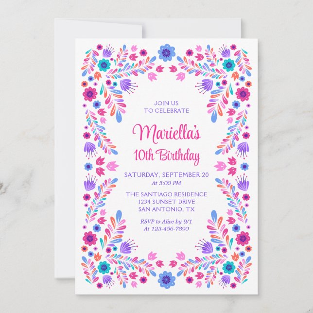 Invitation Filles d'anniversaire de Fiesta (Devant)