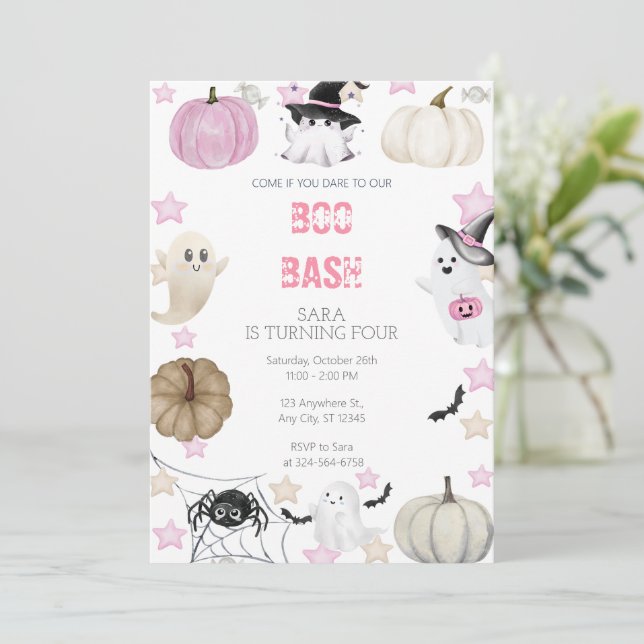 Invitation Filles d'anniversaire d'Halloween - Boo Bash Ghost (Debout devant)