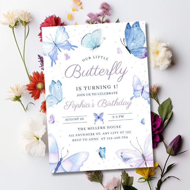 Invitation Filles d'anniversaire papillon 1ers papillons past (Créateur téléchargé)