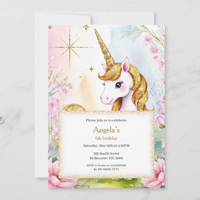 Invitation Filles d'anniversaire Sparkle and Shine Unicorn (Devant)