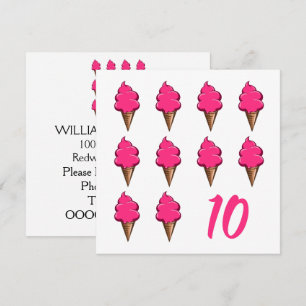 Invitation Filles de 10 ans Anniversaire Crèmes glacées roses