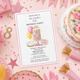 Invitation Filles de 8 ans Gâteau d'anniversaire floral et ba