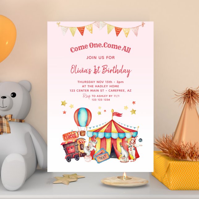 Invitation Filles de Carnaval du Cirque 1er Anniversaire (Créateur téléchargé)