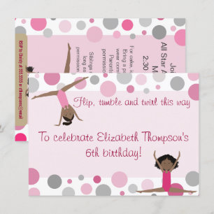 Invitation Filles de cheveux foncés de partie de gymnastique