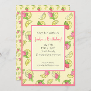 Invitation Filles de citron rose et jaune Anniversaire