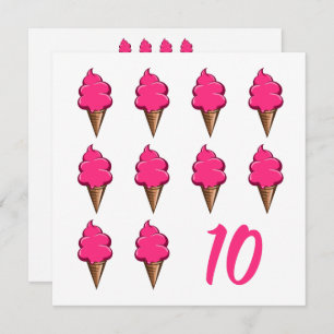 Invitation Filles de dix ans Anniversaire Crèmes glacées rose