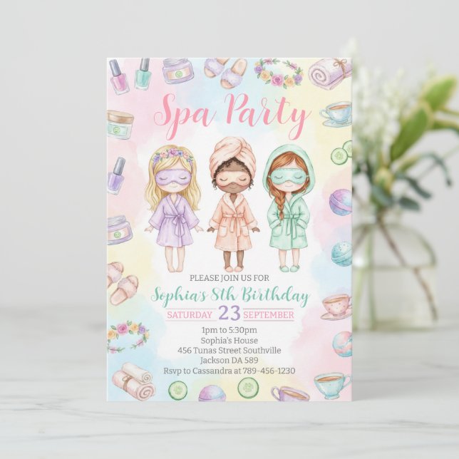 Invitation Filles de fête au spa Fête d'anniversaire glamour (Debout devant)