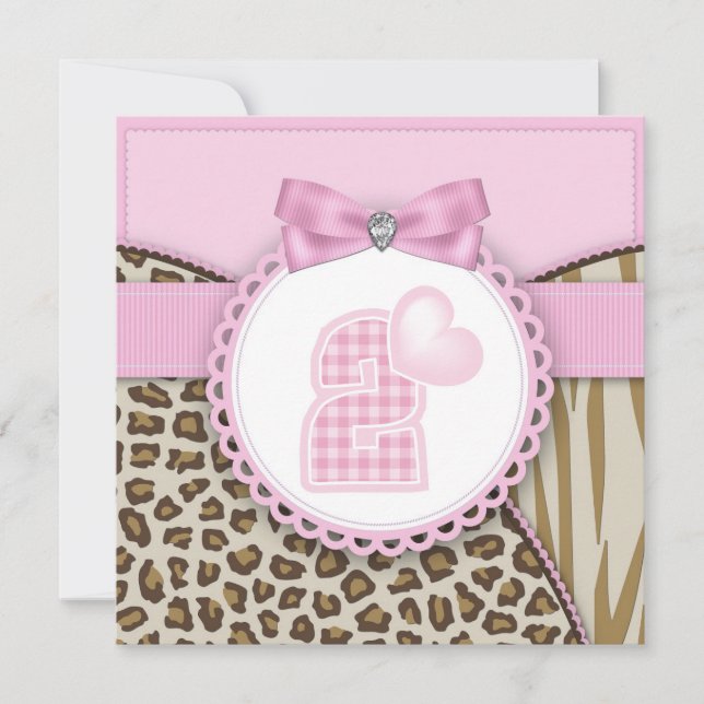 Invitation Filles de fête d'anniversaire Sweet Safari (Devant)
