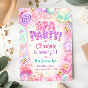 Invitation Filles de fête de spa Anniversaire 8 ans paillette
