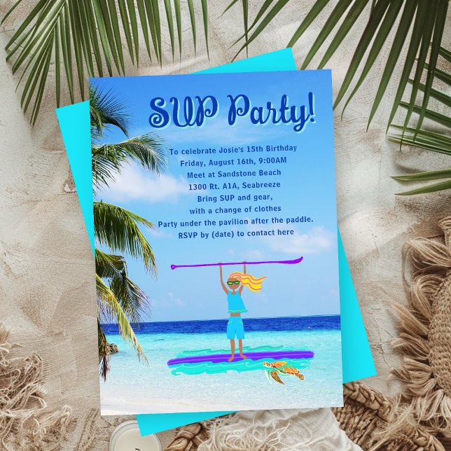 Invitation Filles de fête SUP Anniversaire Tropical Pagaïant (Créateur téléchargé)