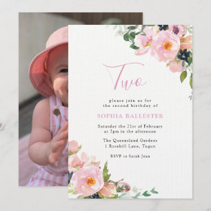 Invitation Filles de fleurs blanches et roses 2e anniversaire