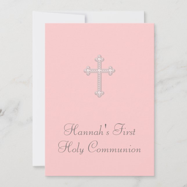 Invitation Filles de la Croix Rose Première Communion (Devant)