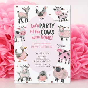 Invitation Filles de la ferme de vaches Deuxième anniversaire