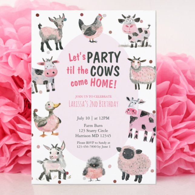 Invitation Filles de la ferme de vaches Deuxième anniversaire (Créateur téléchargé)
