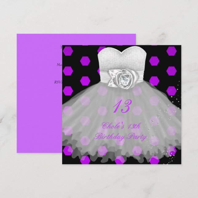 Invitation Filles de la fête du 13e anniversaire (Devant / Derrière)