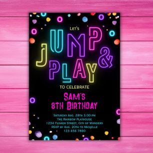 Invitation Filles de la fête du Trampoline rose violet Annive