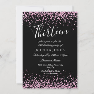 Invitation Filles de Parties scintillant rose noire 13e fête