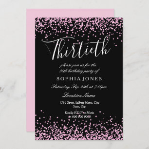 Invitation Filles de Parties scintillant rose noire 30ème ann