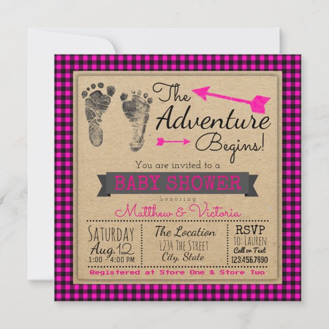 Invitation Filles de Plaid de Buffalo Fête de Naissance Bohèm (Devant)