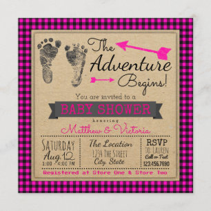 Invitation Filles de Plaid de Buffalo Fête de Naissance Bohèm