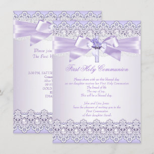 Invitation Filles de première communion croix lavande violet