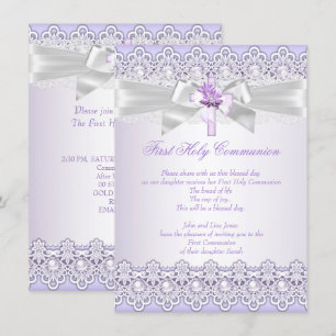 Invitation Filles de première communion croix lavande violet