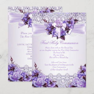 Invitation Filles de première communion lilas lavande violet 
