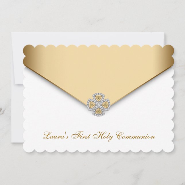 Invitation Filles de première communion or et blanc (Devant)
