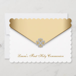 Invitation Filles de première communion or et blanc