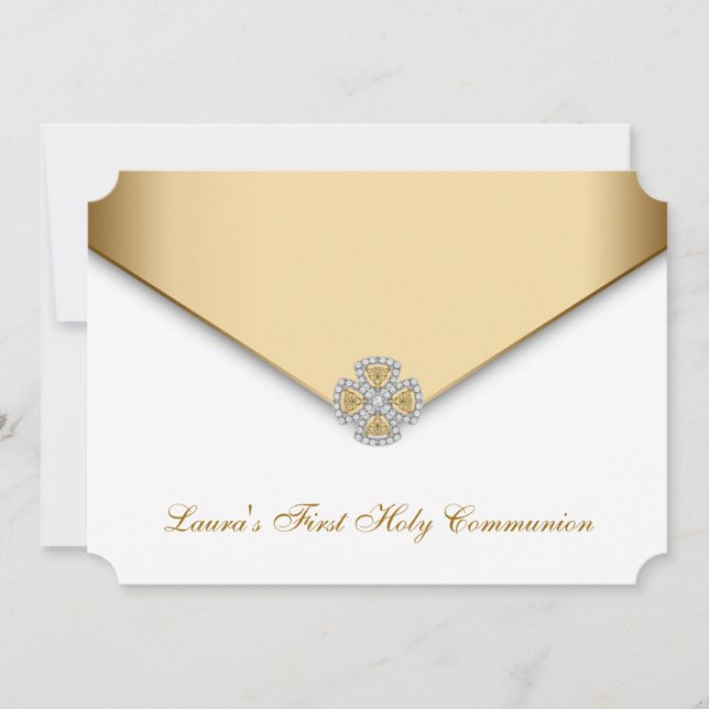 Invitation Filles de première communion or et blanc (Devant)