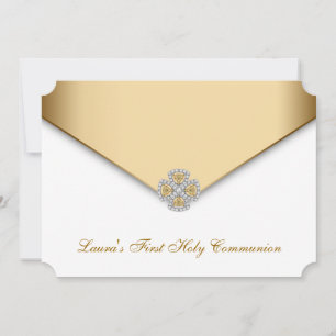 Invitation Filles de première communion or et blanc