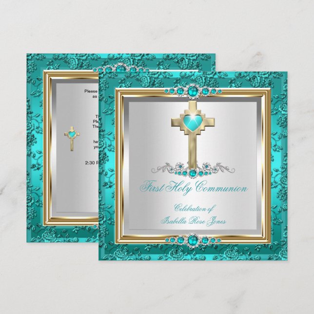 Invitation Filles de première communion perle de jade sarcell (Devant / Derrière)