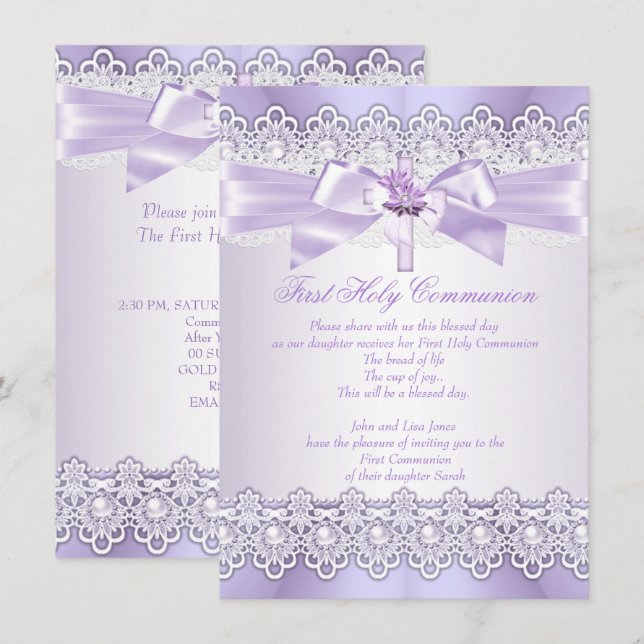 Invitation Filles de première communion solennelle lilas lava (Devant / Derrière)