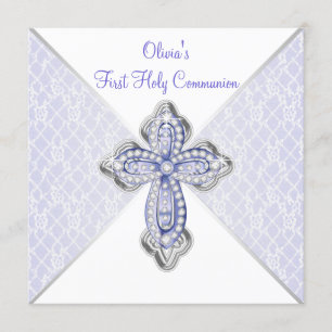 Invitation Filles dentelle violette première communion