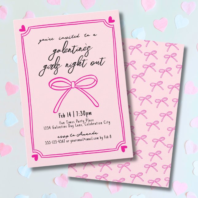 Invitation Filles Dessinées à la Main Soirée de la Saint-Gale (Hand Drawn Girls Night Galentine's Day Invitation)