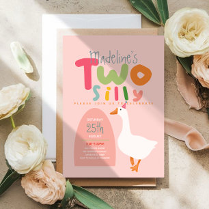 Invitation Filles deux oies sottes rose premier anniversaire