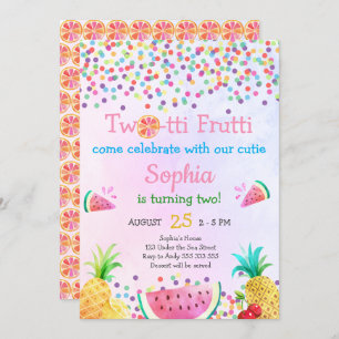 Invitation Filles Deux-Tti Frutti 2e Anniversaire Tropical Cu