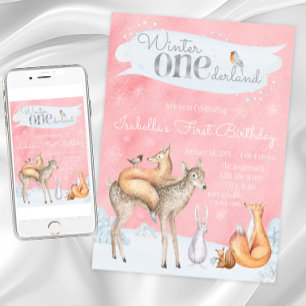 Invitation Filles d'hiver ONEderland Fête d'anniversaire 1ère