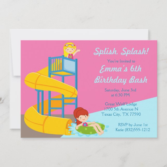Invitation Filles Diapositives pour l'eau Anniversaire - Fête (Devant)