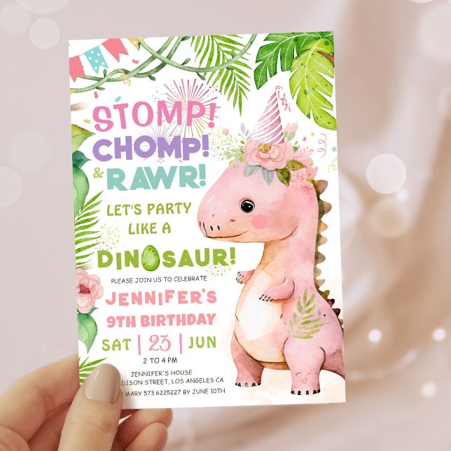 Invitation Filles Dinosaur 9e fête d'anniversaire mignonne Pi (#DinosaurBirthdayInvitation #DinosaurBirthdayInvite #GirlDinosaurBirthdayInvitation
)