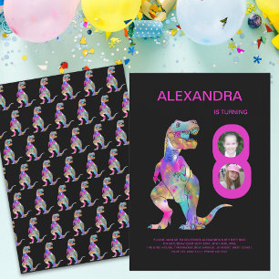 Invitation Filles Dinosaur fête d'anniversaire rose