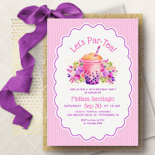 Invitation Filles du thé au lait aux perles d'anniversaire