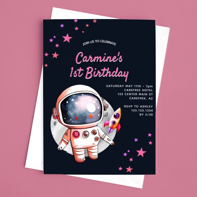 Invitation Filles du vaisseau spatial Space Stars 1er anniver (Créateur téléchargé)