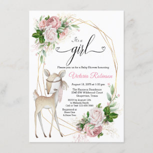 Invitation Filles Élégant Bohème Cerf Baby Shower