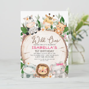 Invitation Filles en tranches de bois Foliage Safari Annivers